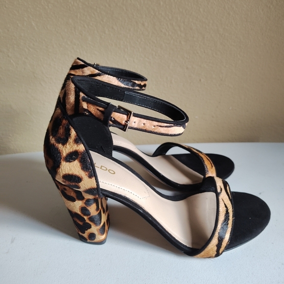 Aldo Women's Jerayclya Cheetah Animal Print Ankle Strap Block Heel Sandals 8.5 - Picture 3 of 8